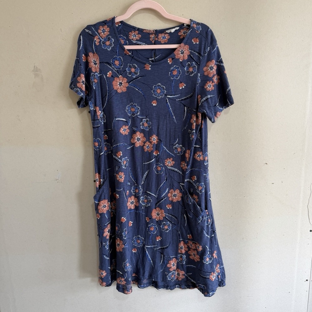 FatFace Simone Jersey Dress Blue Sunset Floral Shift Tunic with Pockets US 8